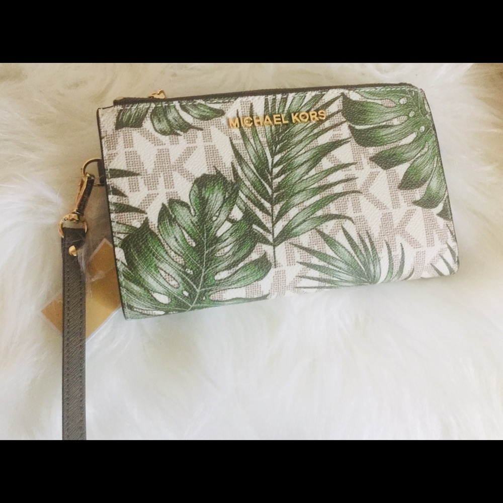 Michael kors palm leaf double zip wristlet/wallet